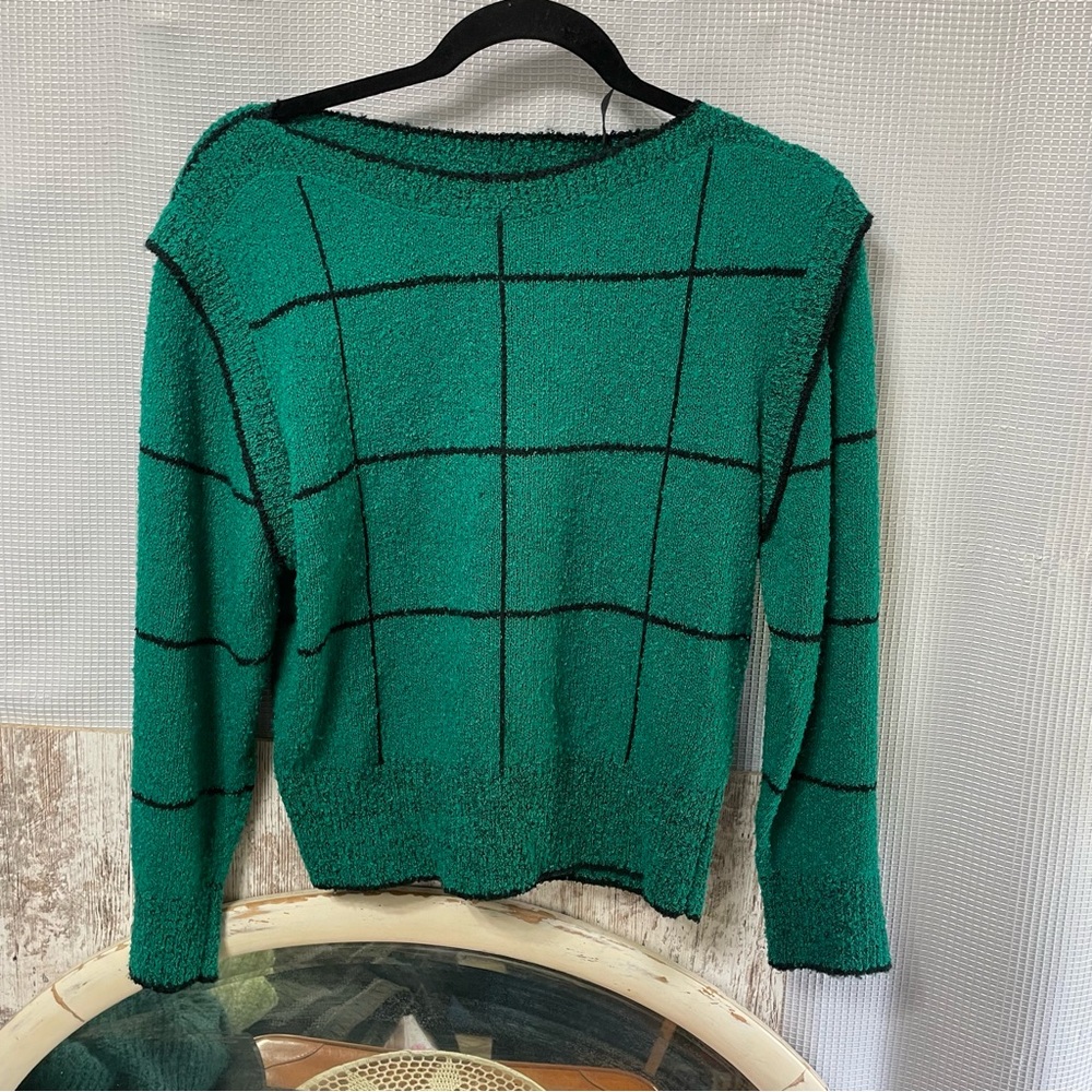 Vintage Green & Black Striped MSI Petite Medium Sweater